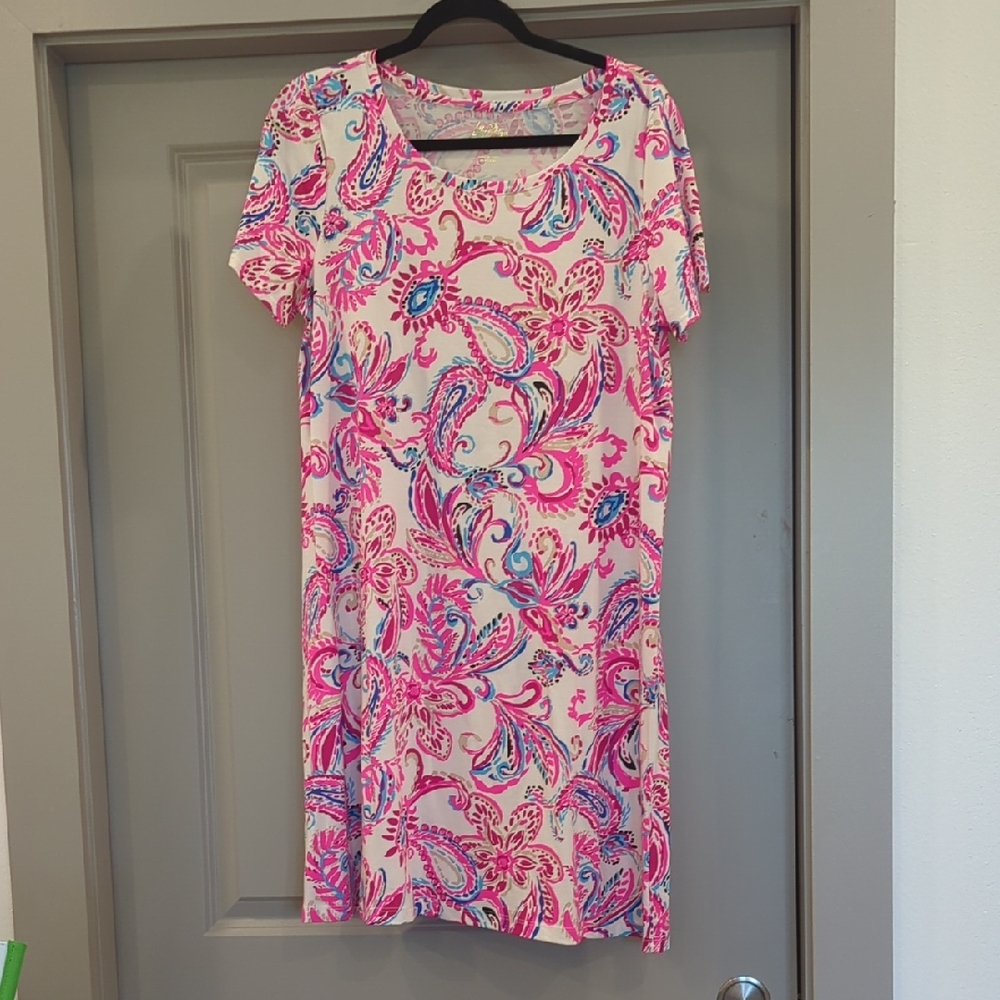 Lilly Pulitzer Pink and Blue Pull Over Dress Large